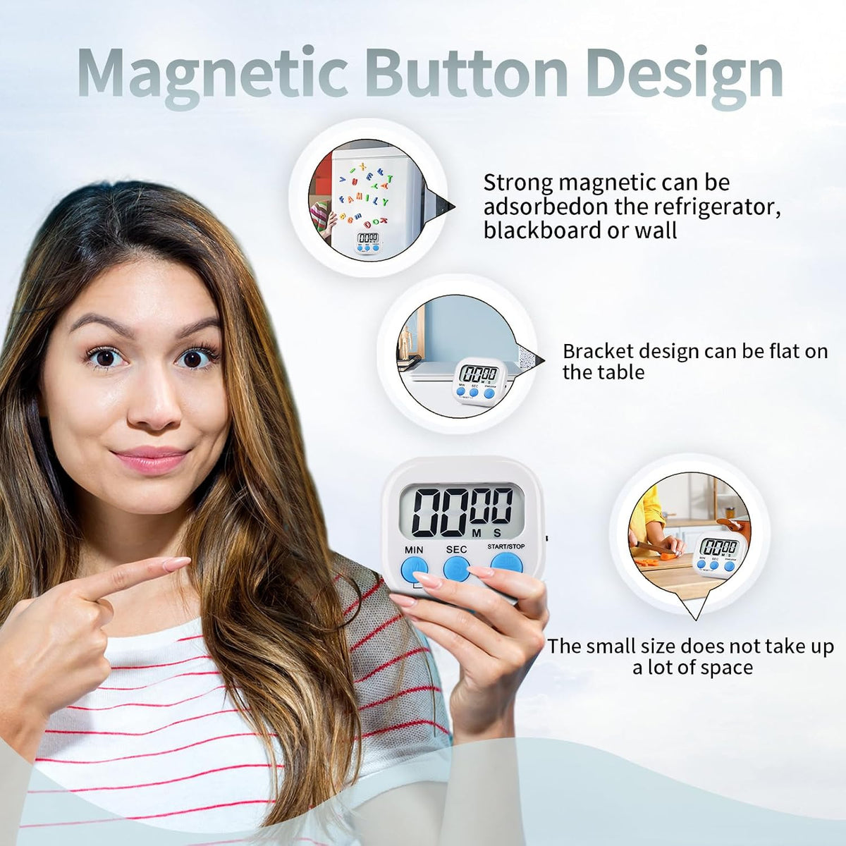 4 Pack Digital Kitchen Timer Magnetic Digital Timer with Big Display Loud Ring Cooking Timers for Kitchen Electronic Timer for Cooking, Game, Gym, Break Time, Classroom (Pink,Blue,Green,Purple, 4)