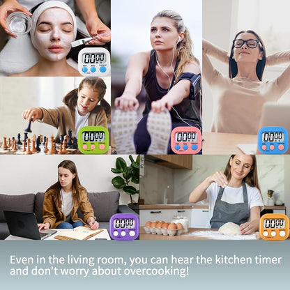 4 Pack Digital Kitchen Timer Magnetic Digital Timer with Big Display Loud Ring Cooking Timers for Kitchen Electronic Timer for Cooking, Game, Gym, Break Time, Classroom (Pink,Blue,Green,Purple, 4)