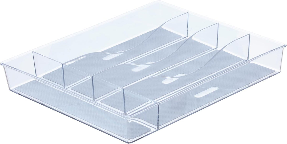Glad Silverware & Utensil Drawer Organizer - Divided Clear Plastic Storage Tray with 5 Compartments for Kitchen Flatware and Cutlery - BPA Free, Food Safe, Non Slip, 11x13 inches