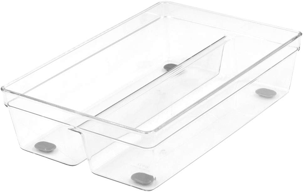 Glad Silverware & Utensil Drawer Organizer - Divided Clear Plastic Storage Tray with 5 Compartments for Kitchen Flatware and Cutlery - BPA Free, Food Safe, Non Slip, 11x13 inches
