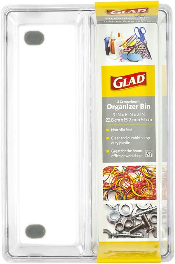 Glad Silverware & Utensil Drawer Organizer - Divided Clear Plastic Storage Tray with 5 Compartments for Kitchen Flatware and Cutlery - BPA Free, Food Safe, Non Slip, 11x13 inches