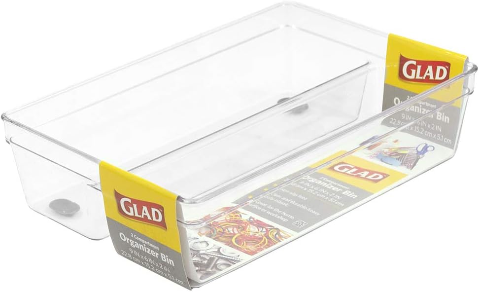 Glad Silverware & Utensil Drawer Organizer - Divided Clear Plastic Storage Tray with 5 Compartments for Kitchen Flatware and Cutlery - BPA Free, Food Safe, Non Slip, 11x13 inches