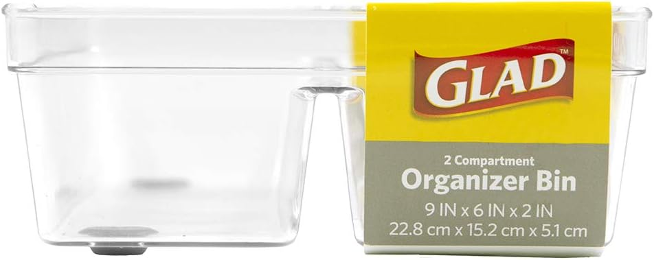 Glad Silverware & Utensil Drawer Organizer - Divided Clear Plastic Storage Tray with 5 Compartments for Kitchen Flatware and Cutlery - BPA Free, Food Safe, Non Slip, 11x13 inches