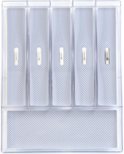 Glad Silverware & Utensil Drawer Organizer - Divided Clear Plastic Storage Tray with 5 Compartments for Kitchen Flatware and Cutlery - BPA Free, Food Safe, Non Slip, 11x13 inches