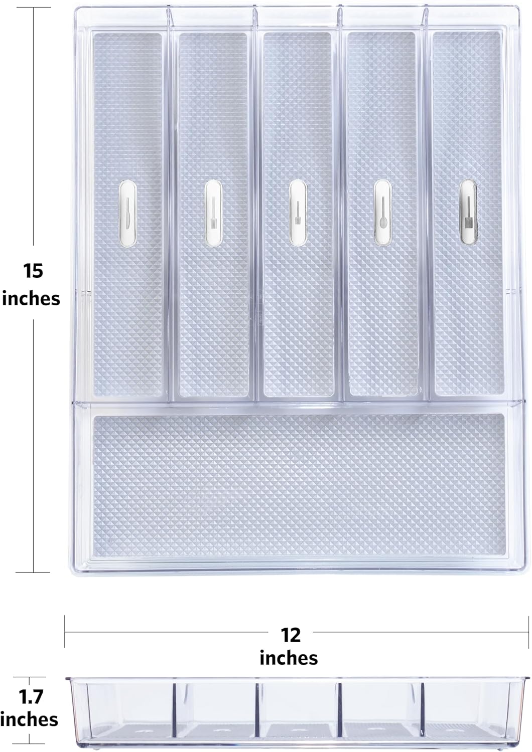 Glad Silverware & Utensil Drawer Organizer - Divided Clear Plastic Storage Tray with 5 Compartments for Kitchen Flatware and Cutlery - BPA Free, Food Safe, Non Slip, 11x13 inches