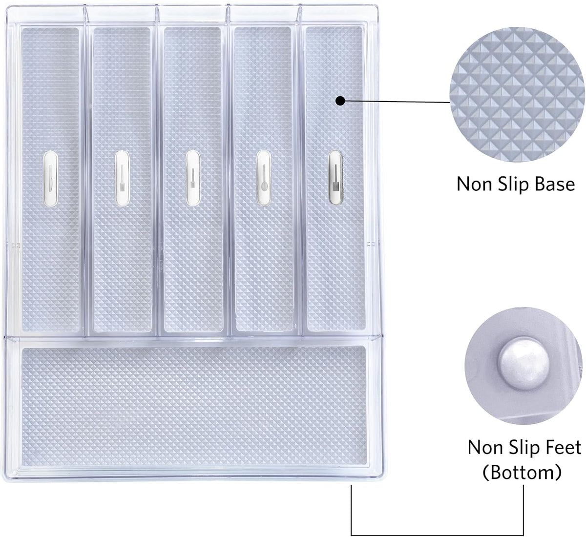Glad Silverware & Utensil Drawer Organizer - Divided Clear Plastic Storage Tray with 5 Compartments for Kitchen Flatware and Cutlery - BPA Free, Food Safe, Non Slip, 11x13 inches