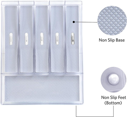 Glad Silverware & Utensil Drawer Organizer - Divided Clear Plastic Storage Tray with 5 Compartments for Kitchen Flatware and Cutlery - BPA Free, Food Safe, Non Slip, 11x13 inches