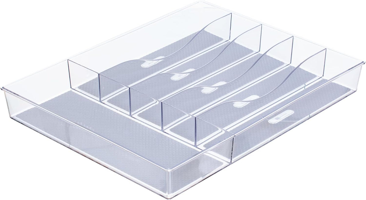 Glad Silverware & Utensil Drawer Organizer - Divided Clear Plastic Storage Tray with 5 Compartments for Kitchen Flatware and Cutlery - BPA Free, Food Safe, Non Slip, 11x13 inches