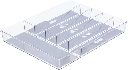 Glad Silverware & Utensil Drawer Organizer - Divided Clear Plastic Storage Tray with 5 Compartments for Kitchen Flatware and Cutlery - BPA Free, Food Safe, Non Slip, 11x13 inches
