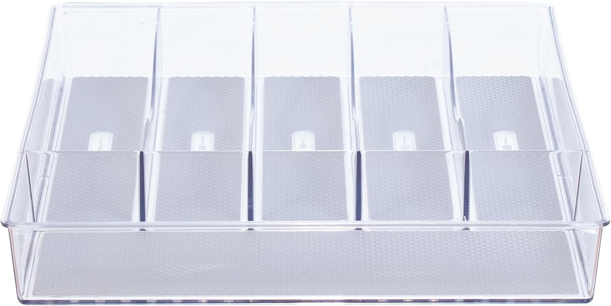 Glad Silverware & Utensil Drawer Organizer - Divided Clear Plastic Storage Tray with 5 Compartments for Kitchen Flatware and Cutlery - BPA Free, Food Safe, Non Slip, 11x13 inches