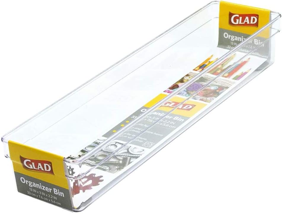 Glad Silverware & Utensil Drawer Organizer - Divided Clear Plastic Storage Tray with 5 Compartments for Kitchen Flatware and Cutlery - BPA Free, Food Safe, Non Slip, 11x13 inches