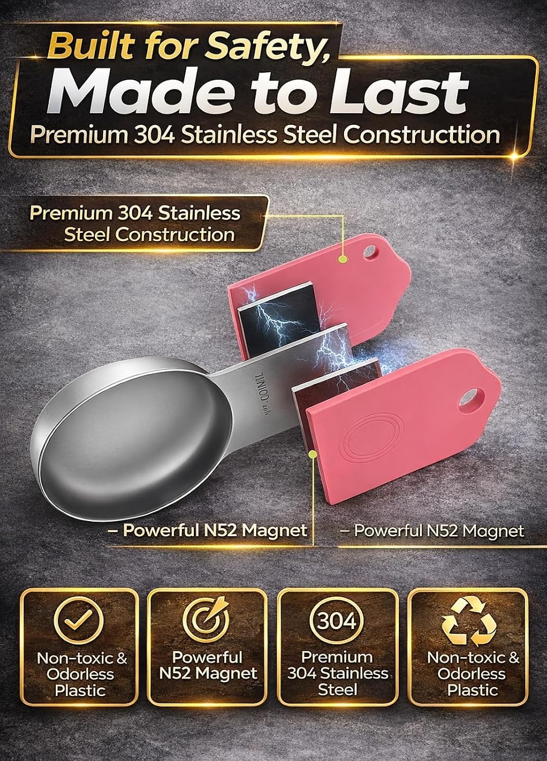 Magnetic Measuring Cups & Spoons Set|304 Stainless Steel Dual Scale Set of 15, Strong N52 Magnetic Nesting Design with Leveler, for Dry&Liquid Ingredients, Dishwasher Safe(Black)