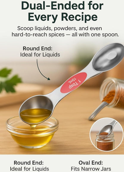 Magnetic Measuring Cups & Spoons Set|304 Stainless Steel Dual Scale Set of 15, Strong N52 Magnetic Nesting Design with Leveler, for Dry&Liquid Ingredients, Dishwasher Safe(Black)
