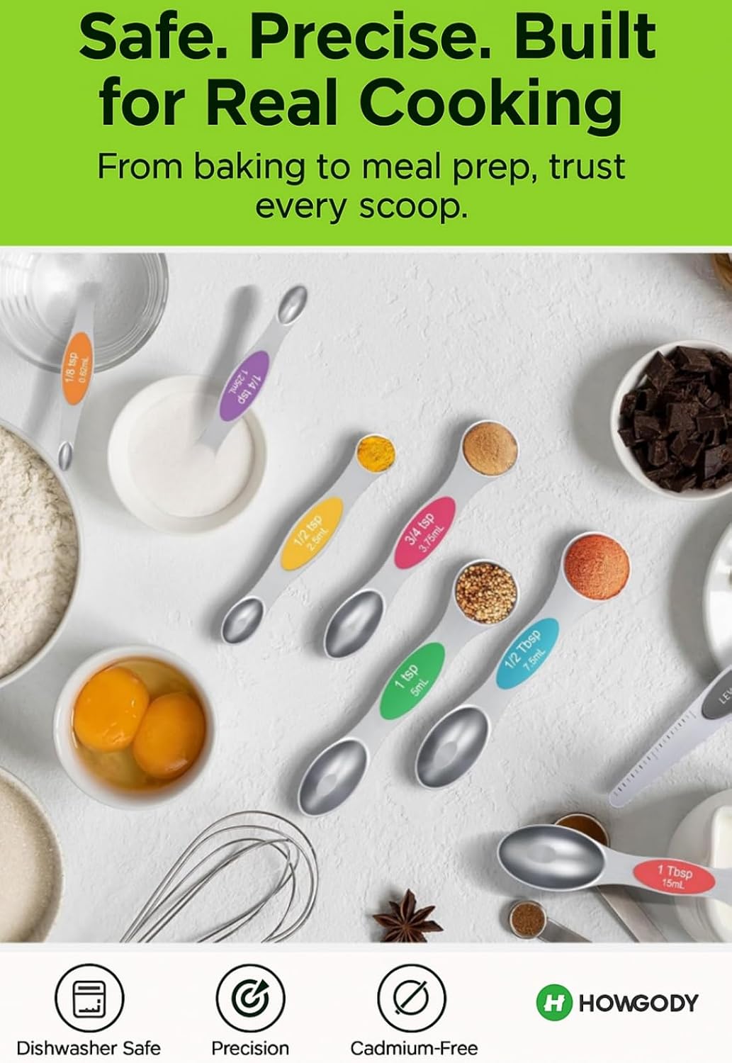 Magnetic Measuring Cups & Spoons Set|304 Stainless Steel Dual Scale Set of 15, Strong N52 Magnetic Nesting Design with Leveler, for Dry&Liquid Ingredients, Dishwasher Safe(Black)