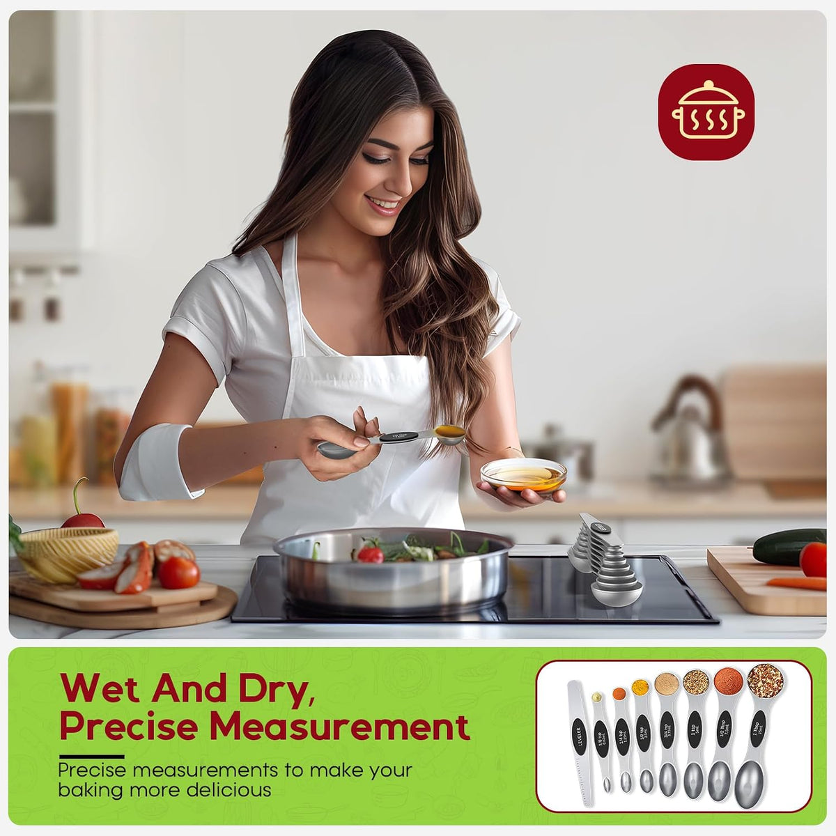 Magnetic Measuring Cups & Spoons Set|304 Stainless Steel Dual Scale Set of 15, Strong N52 Magnetic Nesting Design with Leveler, for Dry&Liquid Ingredients, Dishwasher Safe(Black)