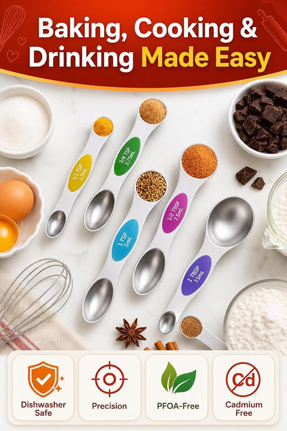 Magnetic Measuring Cups & Spoons Set|304 Stainless Steel Dual Scale Set of 15, Strong N52 Magnetic Nesting Design with Leveler, for Dry&Liquid Ingredients, Dishwasher Safe(Black)
