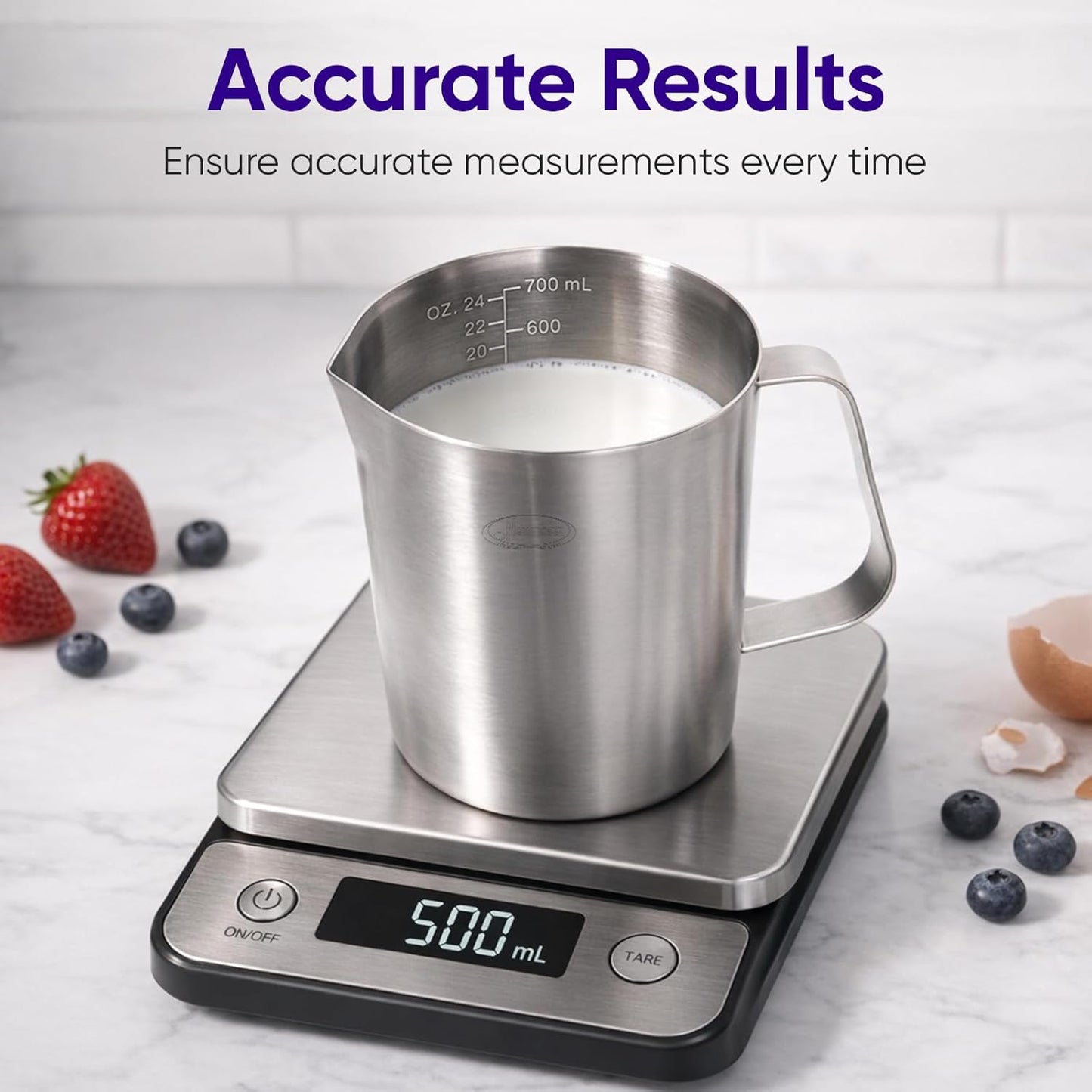 Stainless Steel Measuring Cup, Metal Measuring Cup with Handle (Upgraded, 3 Marking Including Cup/ML/Ounce Scale), 16 Ounces (0.5 Liter, 2 Cup)