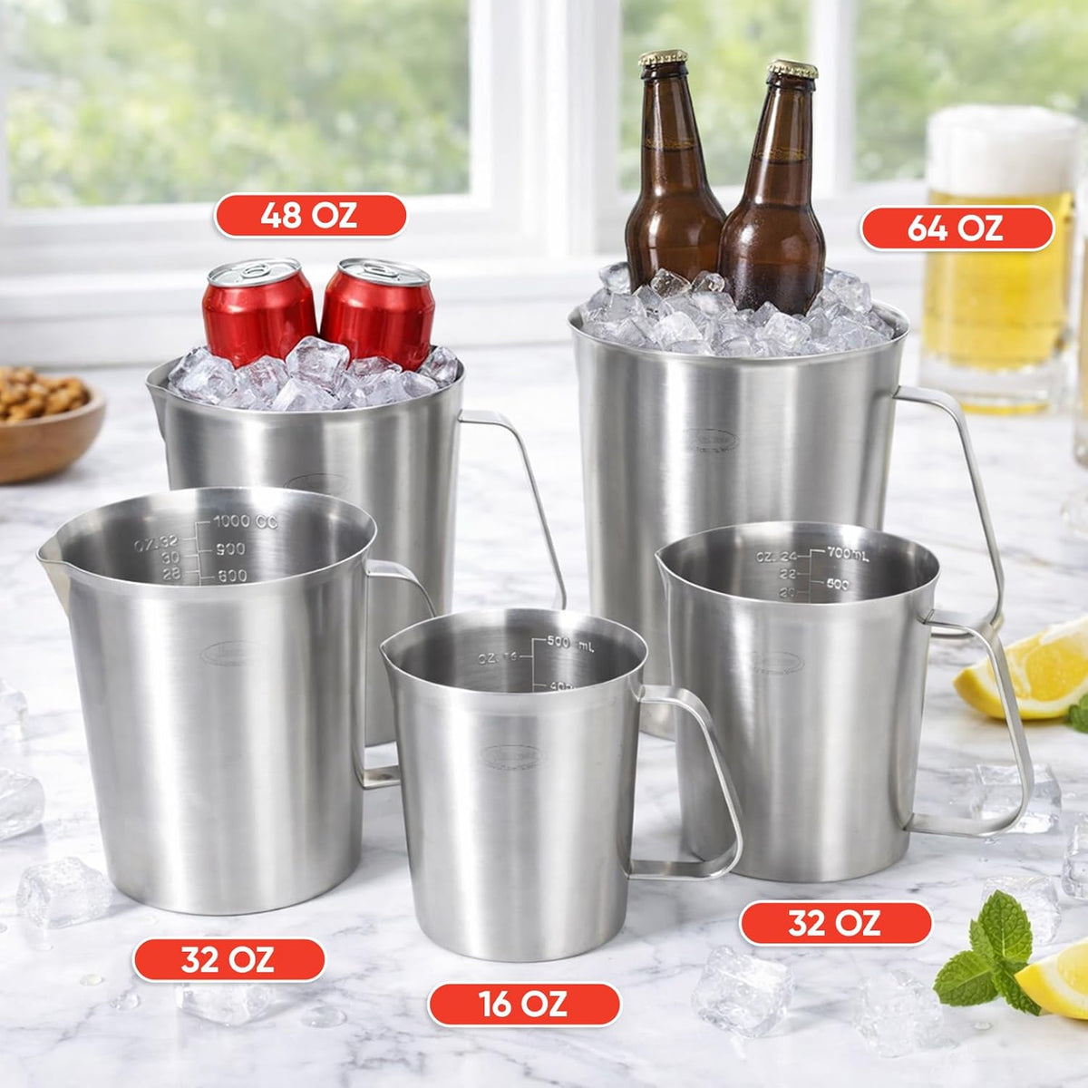 Stainless Steel Measuring Cup, Metal Measuring Cup with Handle (Upgraded, 3 Marking Including Cup/ML/Ounce Scale), 16 Ounces (0.5 Liter, 2 Cup)