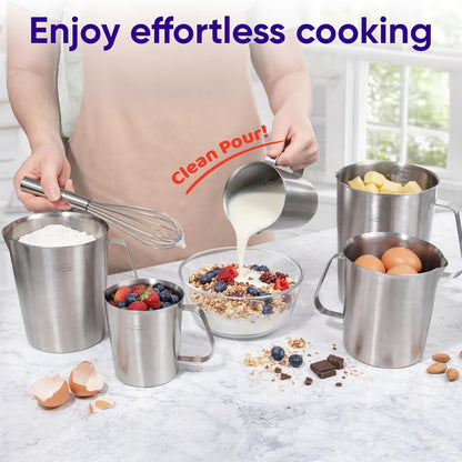 Stainless Steel Measuring Cup, Metal Measuring Cup with Handle (Upgraded, 3 Marking Including Cup/ML/Ounce Scale), 16 Ounces (0.5 Liter, 2 Cup)