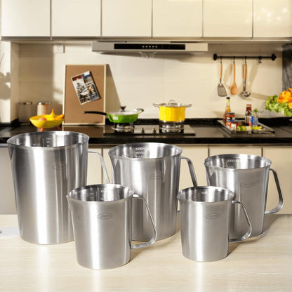 Stainless Steel Measuring Cup, Metal Measuring Cup with Handle (Upgraded, 3 Marking Including Cup/ML/Ounce Scale), 16 Ounces (0.5 Liter, 2 Cup)