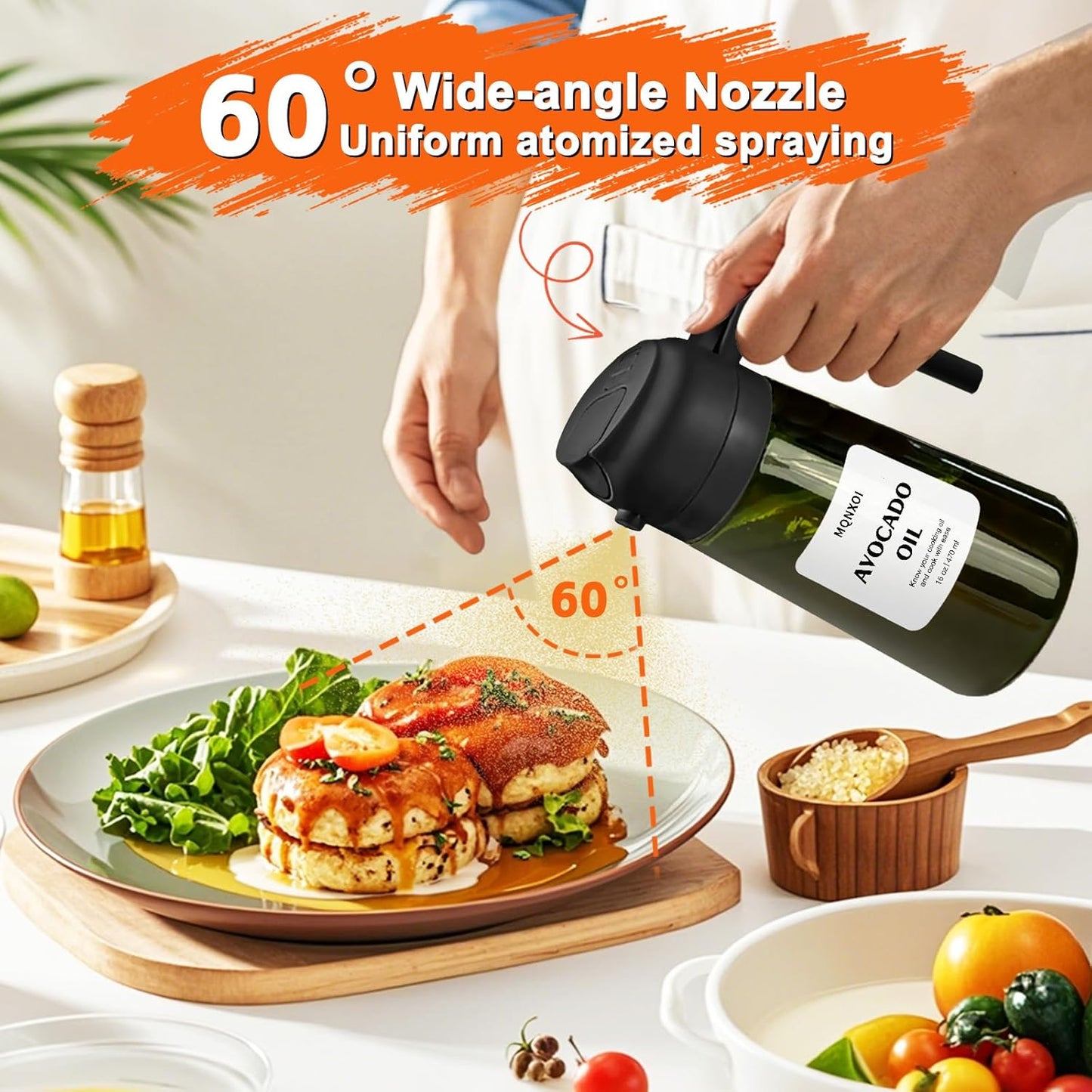 2 in 1 Glass Oil Sprayer & Dispenser,16oz/470ml Olive Cooking, Air Fryer, and Salad, for Kitchen Gadgets and Air Fryer Accessories, w/Stickers (Black)