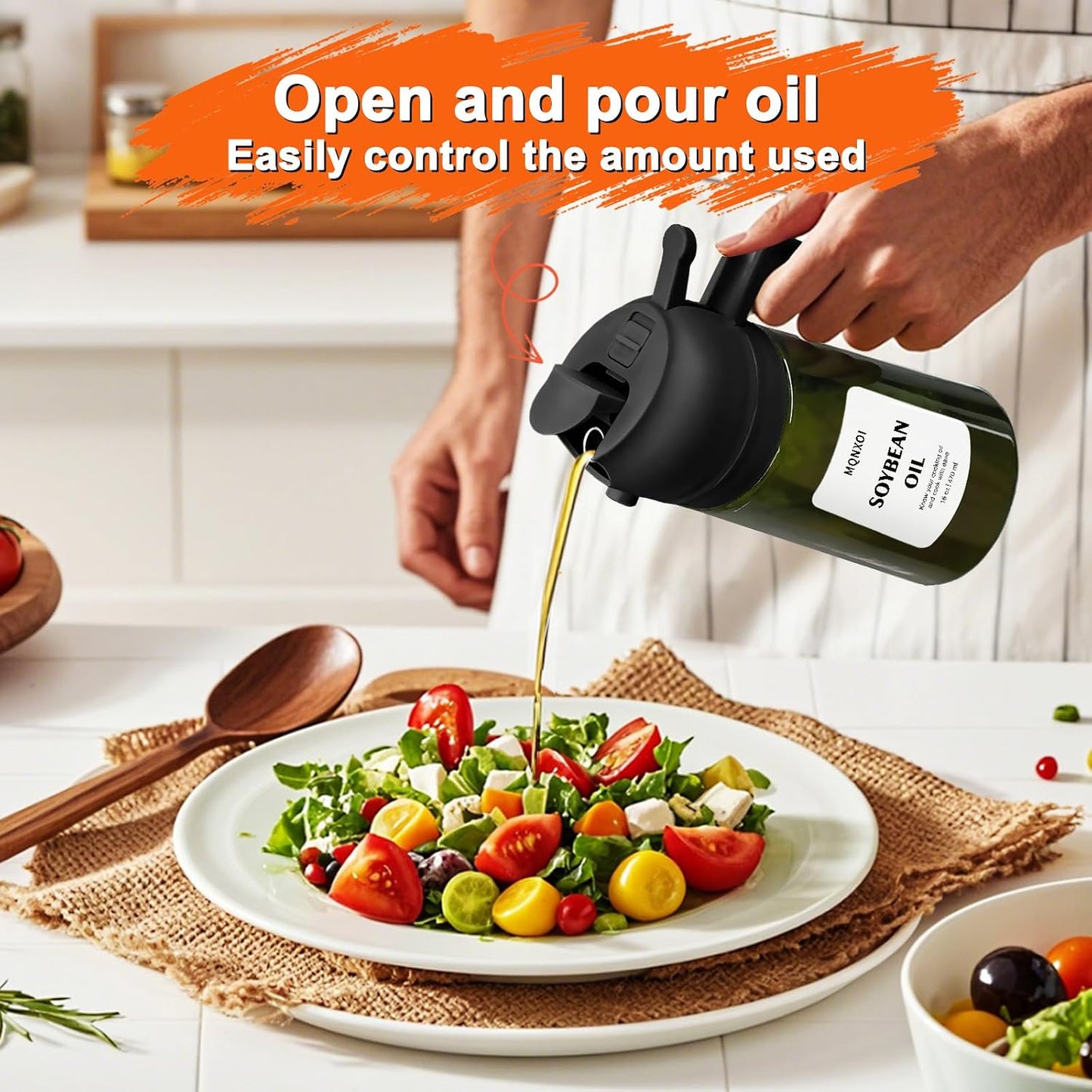 2 in 1 Glass Oil Sprayer & Dispenser,16oz/470ml Olive Cooking, Air Fryer, and Salad, for Kitchen Gadgets and Air Fryer Accessories, w/Stickers (Black)