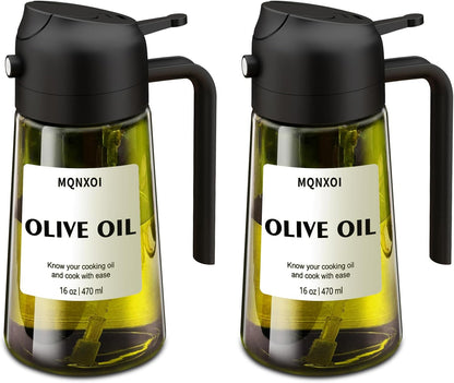 2 in 1 Glass Oil Sprayer & Dispenser,16oz/470ml Olive Cooking, Air Fryer, and Salad, for Kitchen Gadgets and Air Fryer Accessories, w/Stickers (Black)
