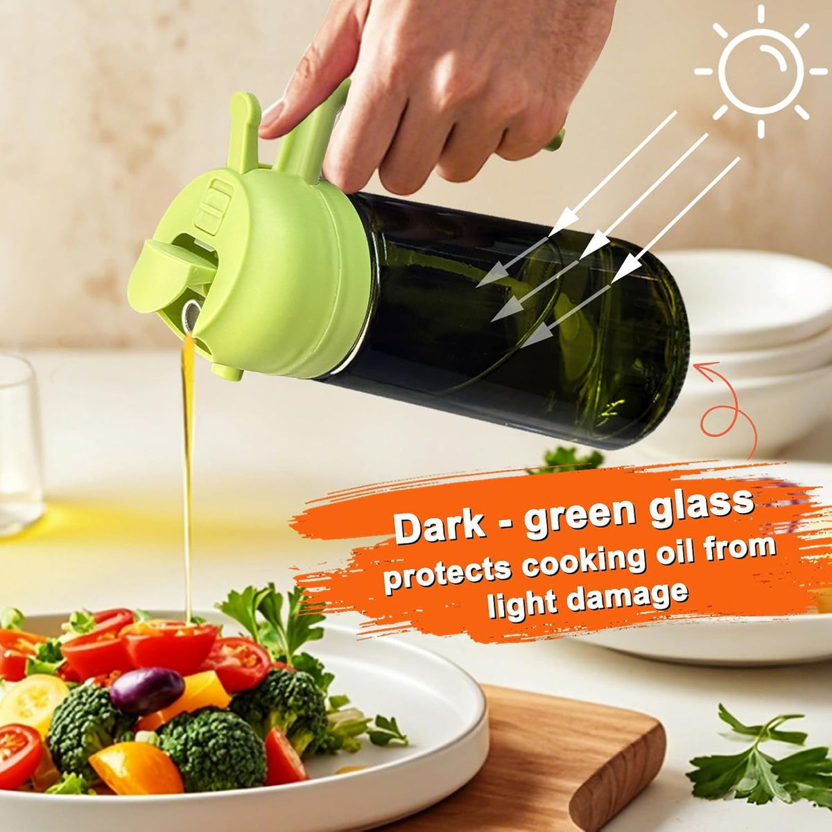 2 in 1 Glass Oil Sprayer & Dispenser,16oz/470ml Olive Cooking, Air Fryer, and Salad, for Kitchen Gadgets and Air Fryer Accessories, w/Stickers (Black)