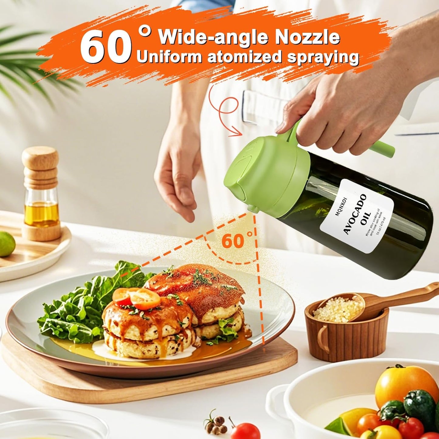 2 in 1 Glass Oil Sprayer & Dispenser,16oz/470ml Olive Cooking, Air Fryer, and Salad, for Kitchen Gadgets and Air Fryer Accessories, w/Stickers (Black)