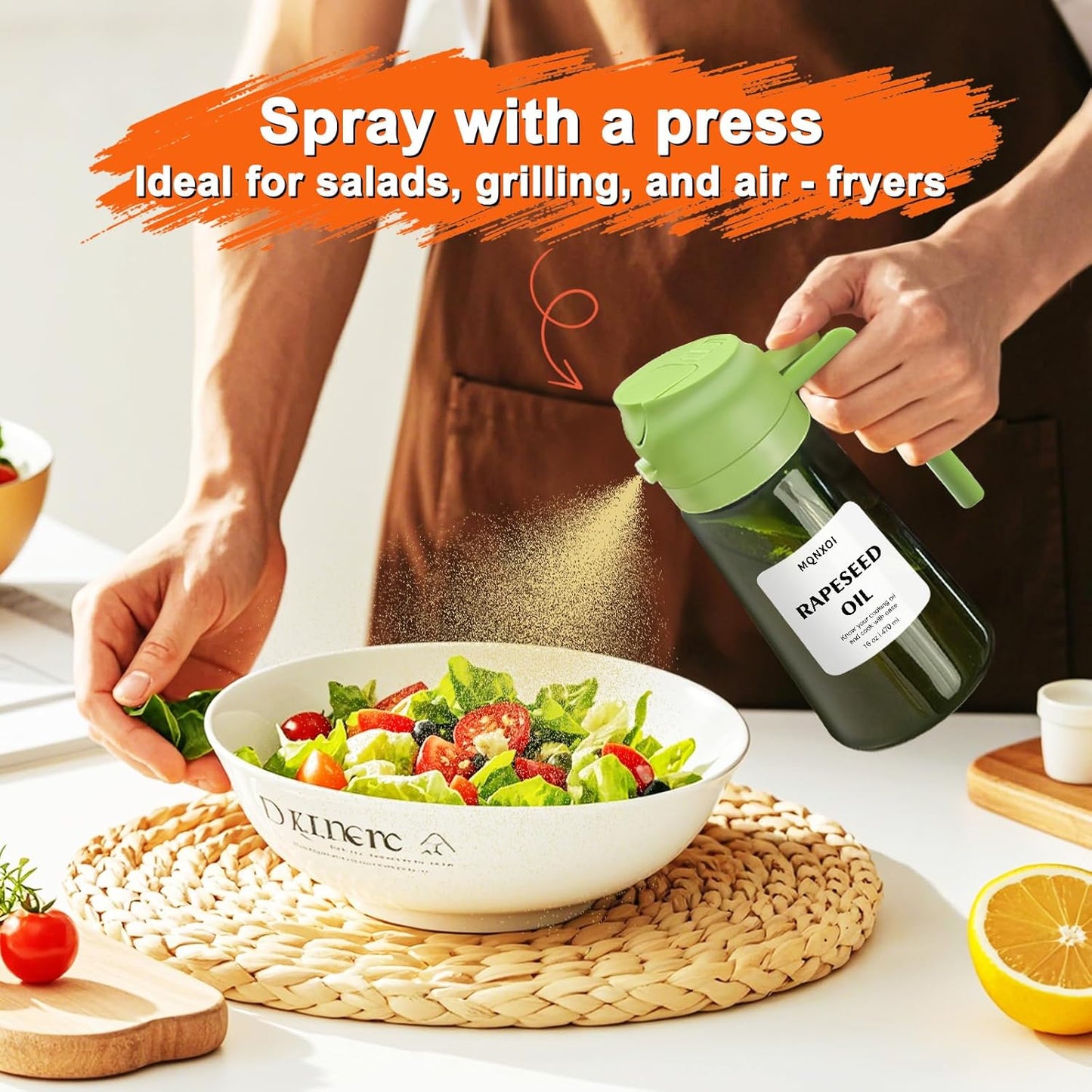 2 in 1 Glass Oil Sprayer & Dispenser,16oz/470ml Olive Cooking, Air Fryer, and Salad, for Kitchen Gadgets and Air Fryer Accessories, w/Stickers (Black)