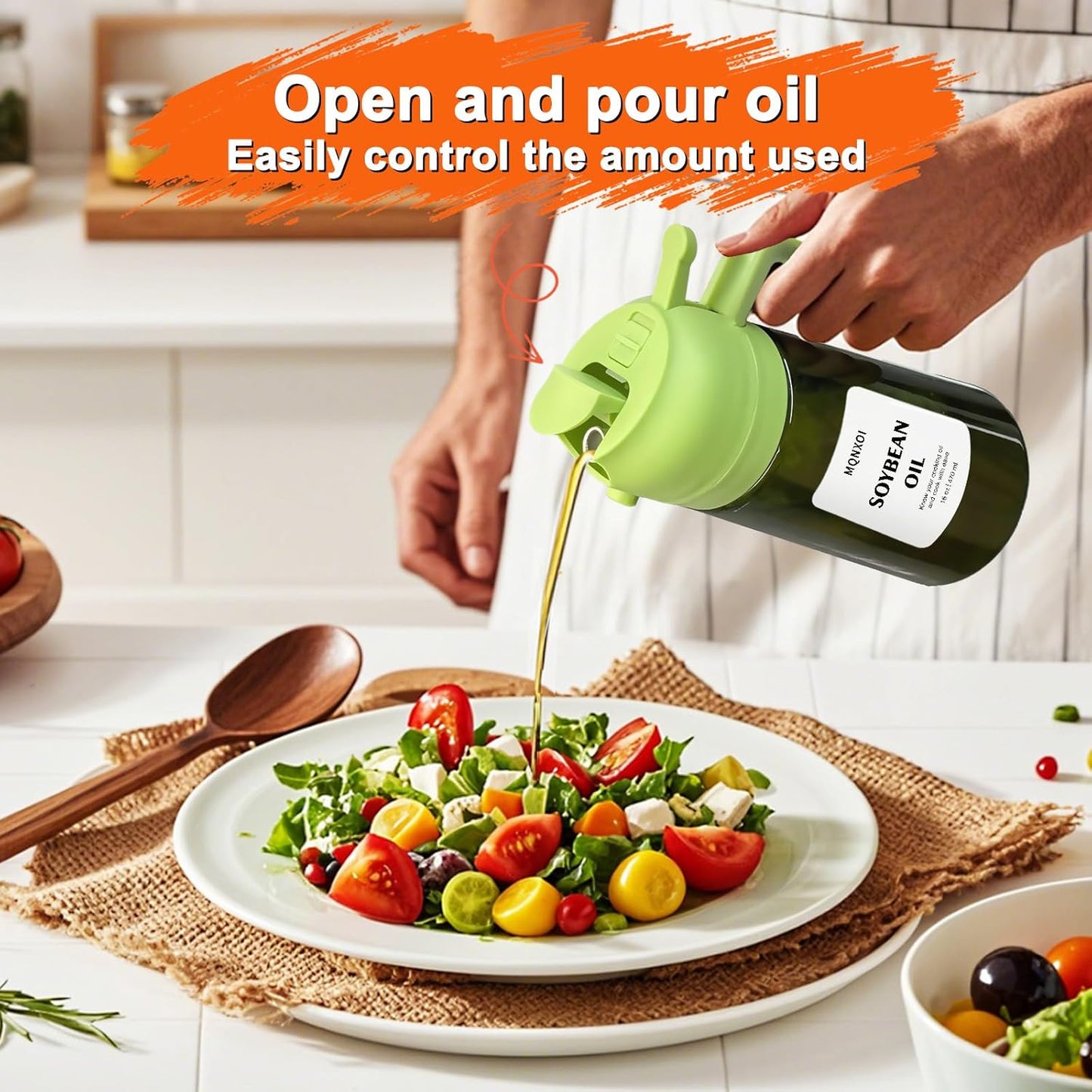 2 in 1 Glass Oil Sprayer & Dispenser,16oz/470ml Olive Cooking, Air Fryer, and Salad, for Kitchen Gadgets and Air Fryer Accessories, w/Stickers (Black)