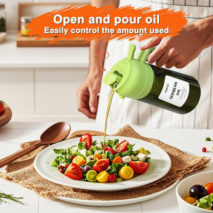 2 in 1 Glass Oil Sprayer & Dispenser,16oz/470ml Olive Cooking, Air Fryer, and Salad, for Kitchen Gadgets and Air Fryer Accessories, w/Stickers (Black)