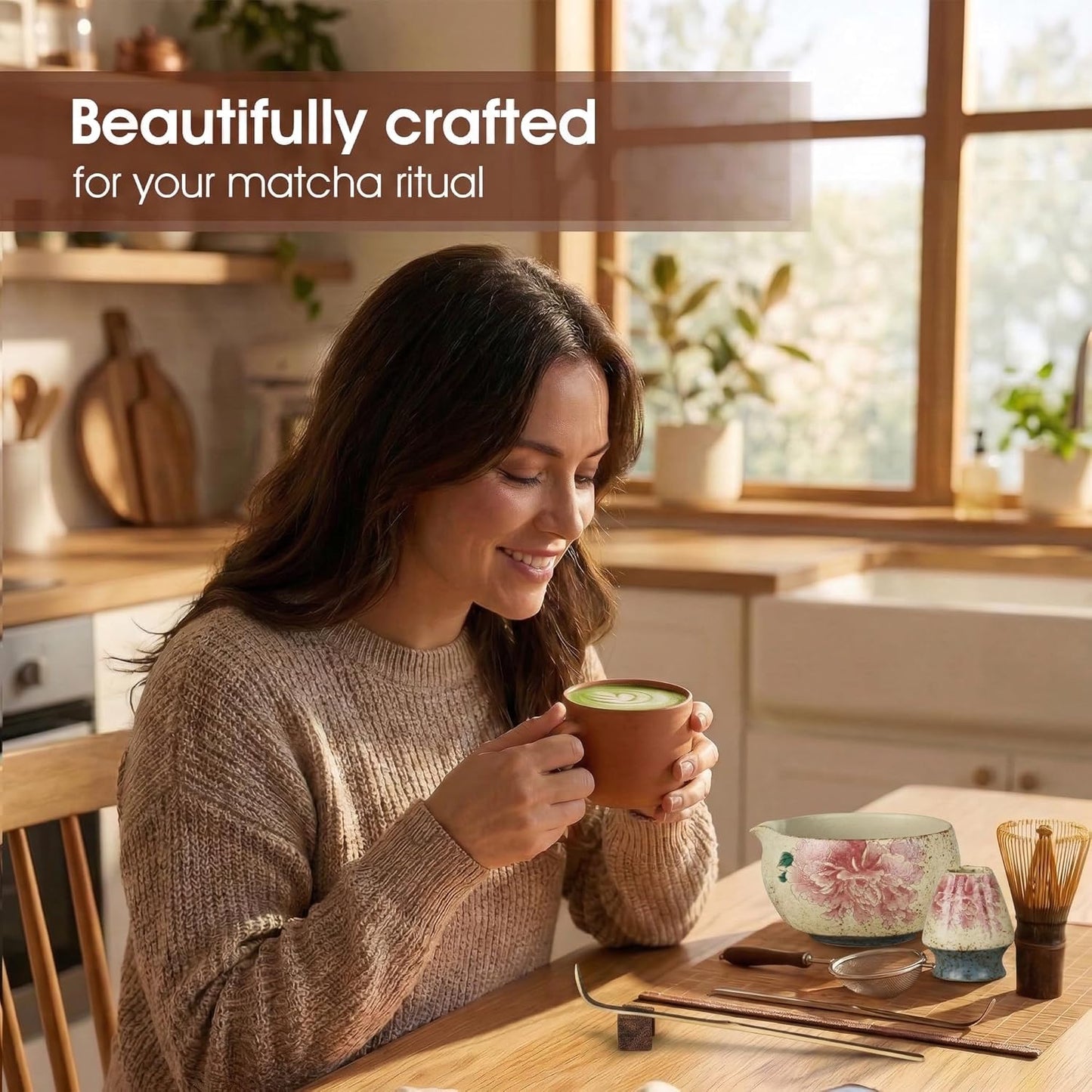 Matcha Whisk Set, 7-Piece Matcha Kit with Ceramic Bowl, Bamboo Whisk, Scoop, Sifter, Holder & Bamboo Mat – Premium Matcha Tea Set for Beginners & Matcha Lovers