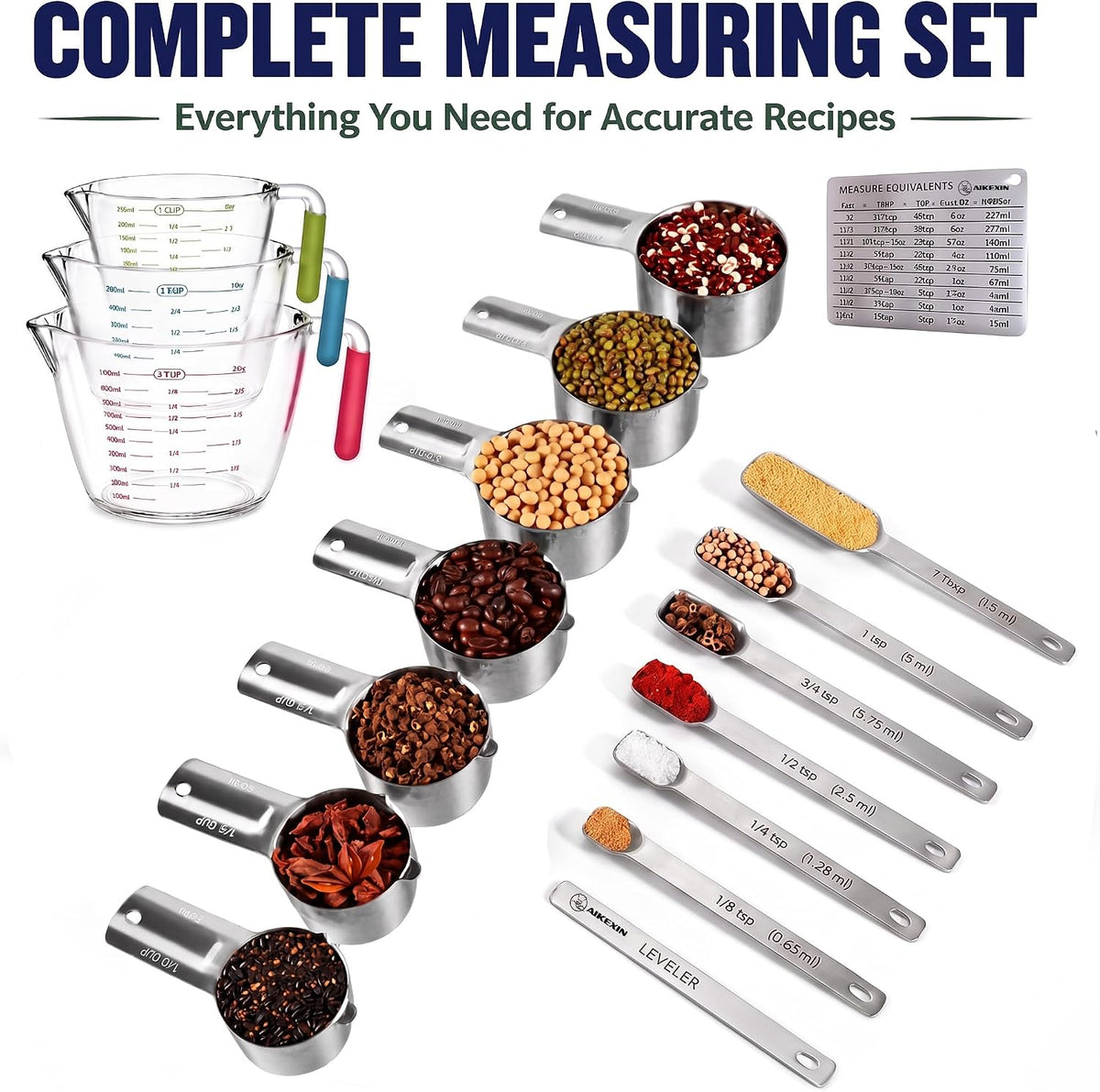 Stainless Steel Measuring Cups & Spoons Set, Precision Baking Tools
