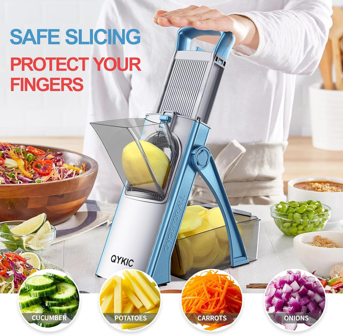 QYKIC Safe Mandoline Slicer for Kitchen, Adjustable Potato Slicer Pro