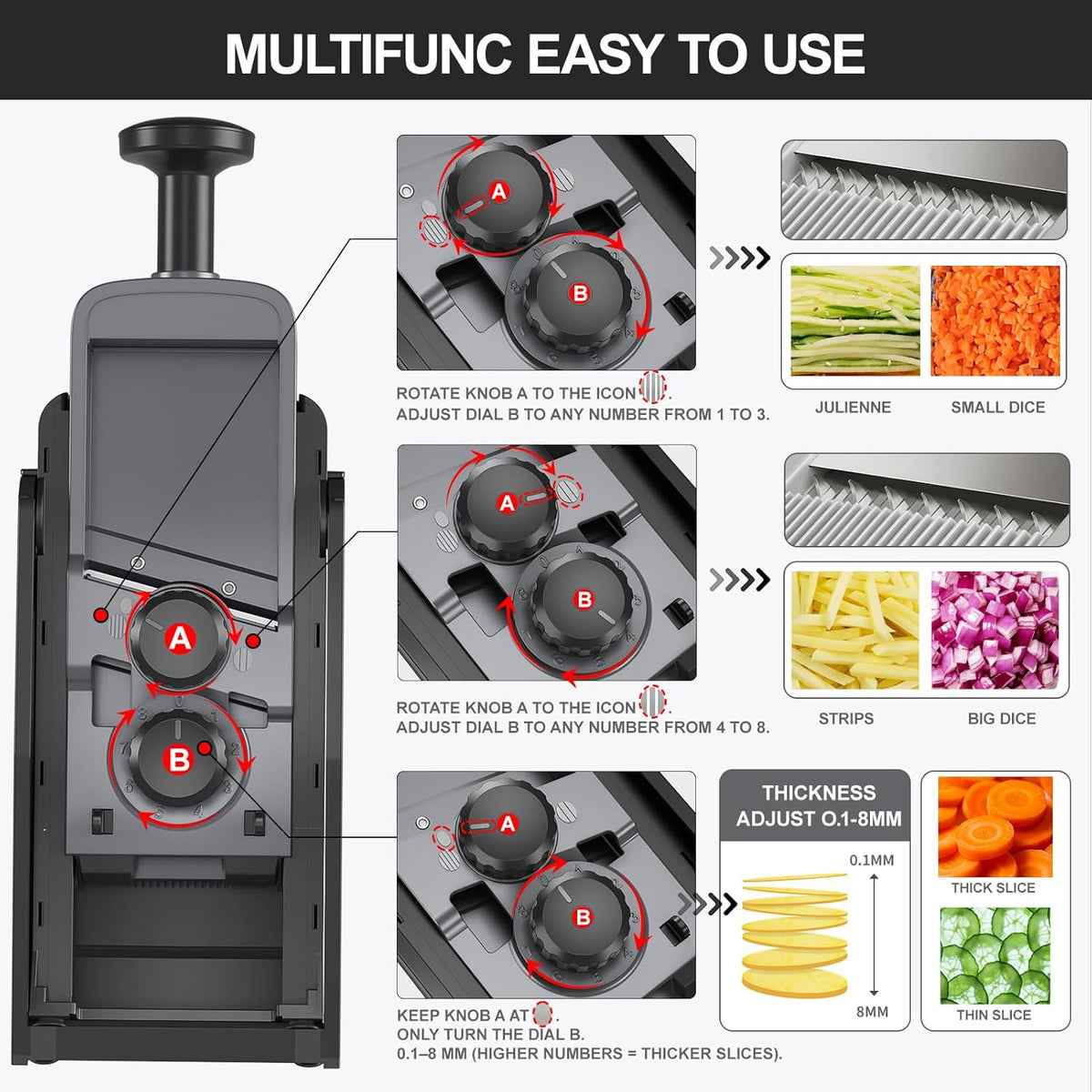 QYKIC Safe Mandoline Slicer for Kitchen, Adjustable Potato Slicer Pro