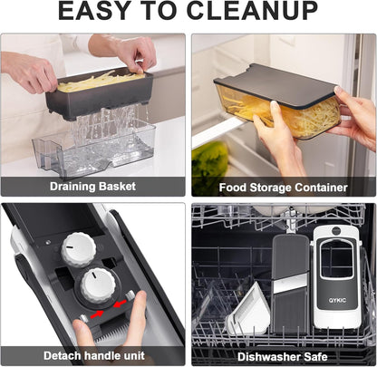 QYKIC Safe Mandoline Slicer for Kitchen, Adjustable Potato Slicer Pro