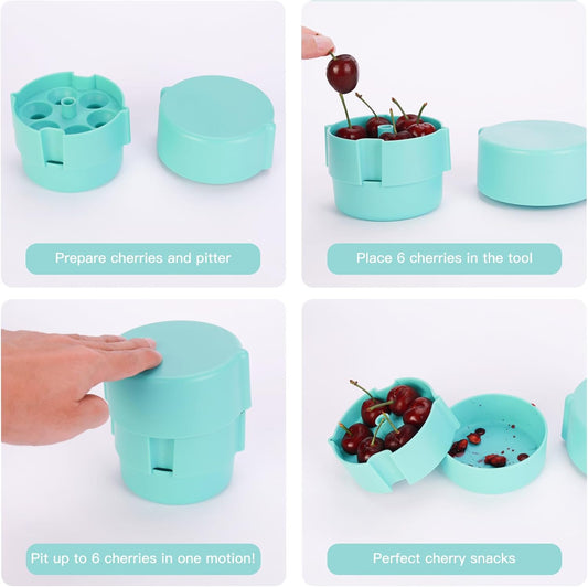 Cherry Pitter - Portable Cherry Pitter Corer Tool, Pits up to 6 Cherries at Once, Dishwasher Safe, ABS Construction, Blue