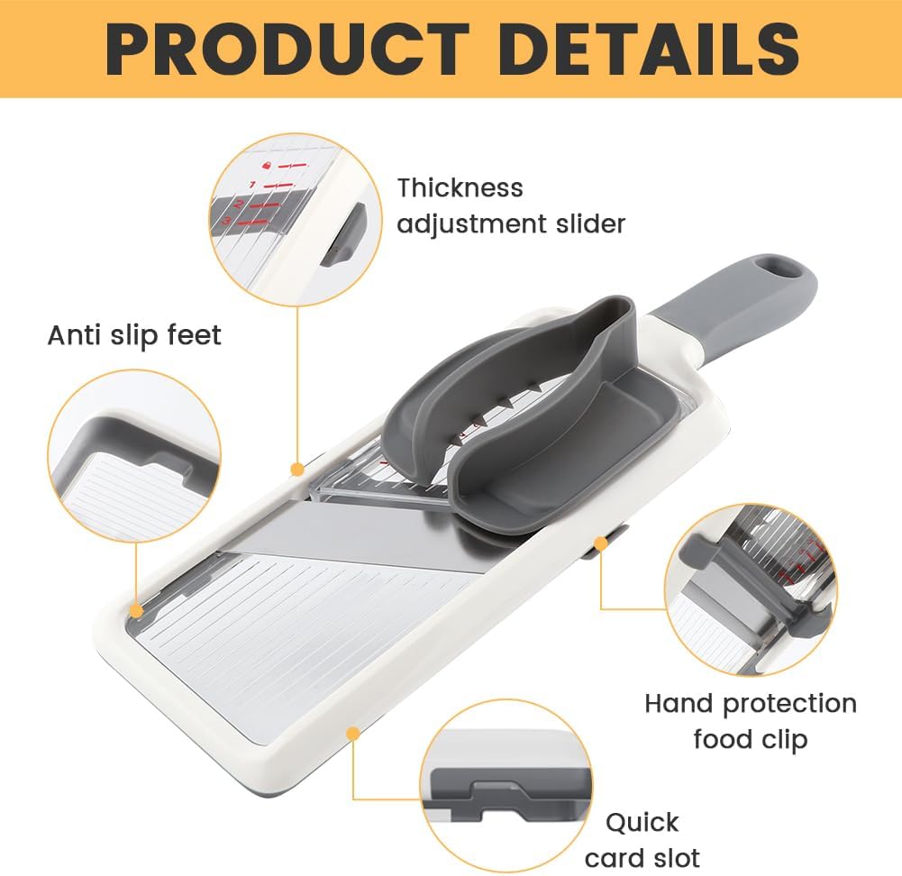 Handheld Mandoline Slicer with 3-Thickness (1mm-3mm) Adjustable Blade