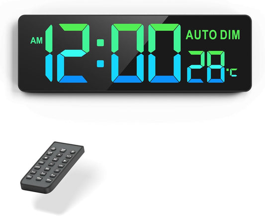 16.5" Large Digital Wall Timer Clock with Countdown for Classroom | Auto dimmer, temperature, Remote Control, Colorful LED wall clock for teacher, school, home decor, kitchen, gym, living room