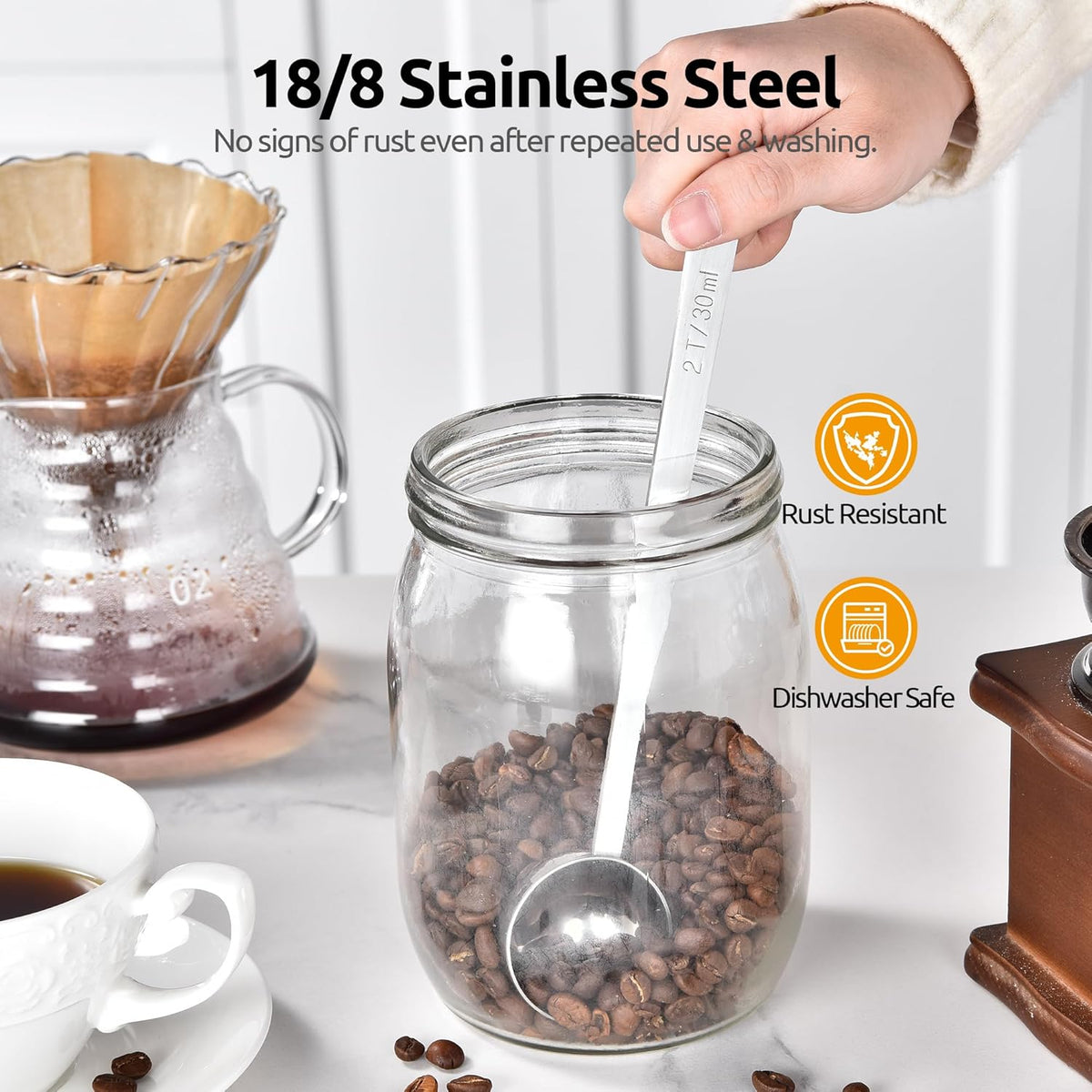Coffee Scoop 1 Tablespoon, 4.3in Long Handle Tbsp Measuring Spoon