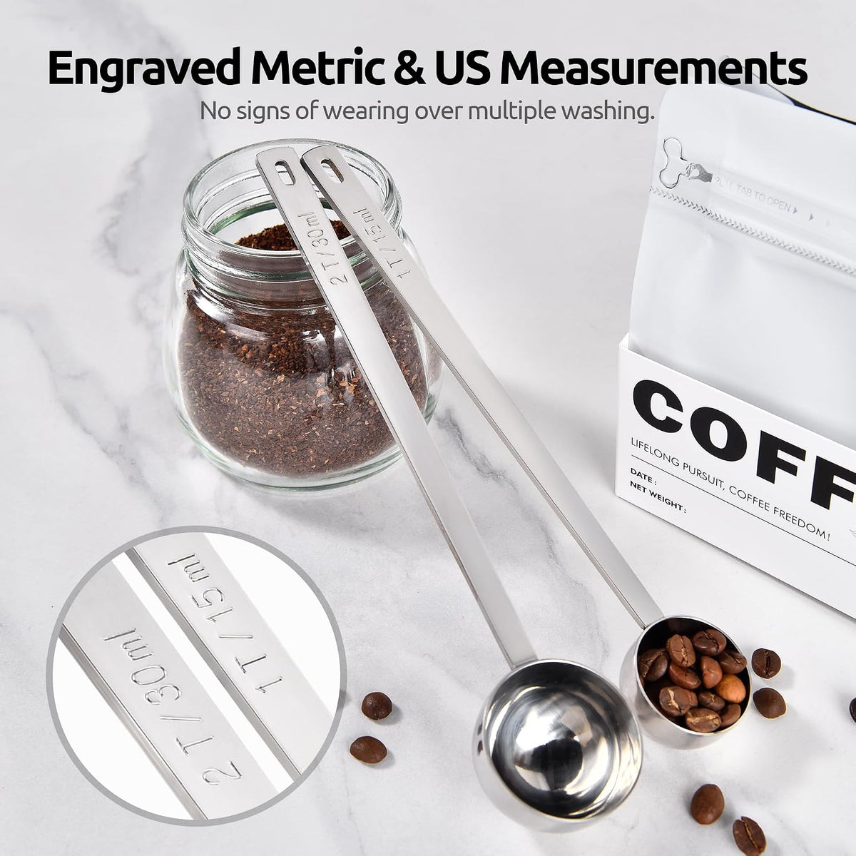 Coffee Scoop 1 Tablespoon, 4.3in Long Handle Tbsp Measuring Spoon