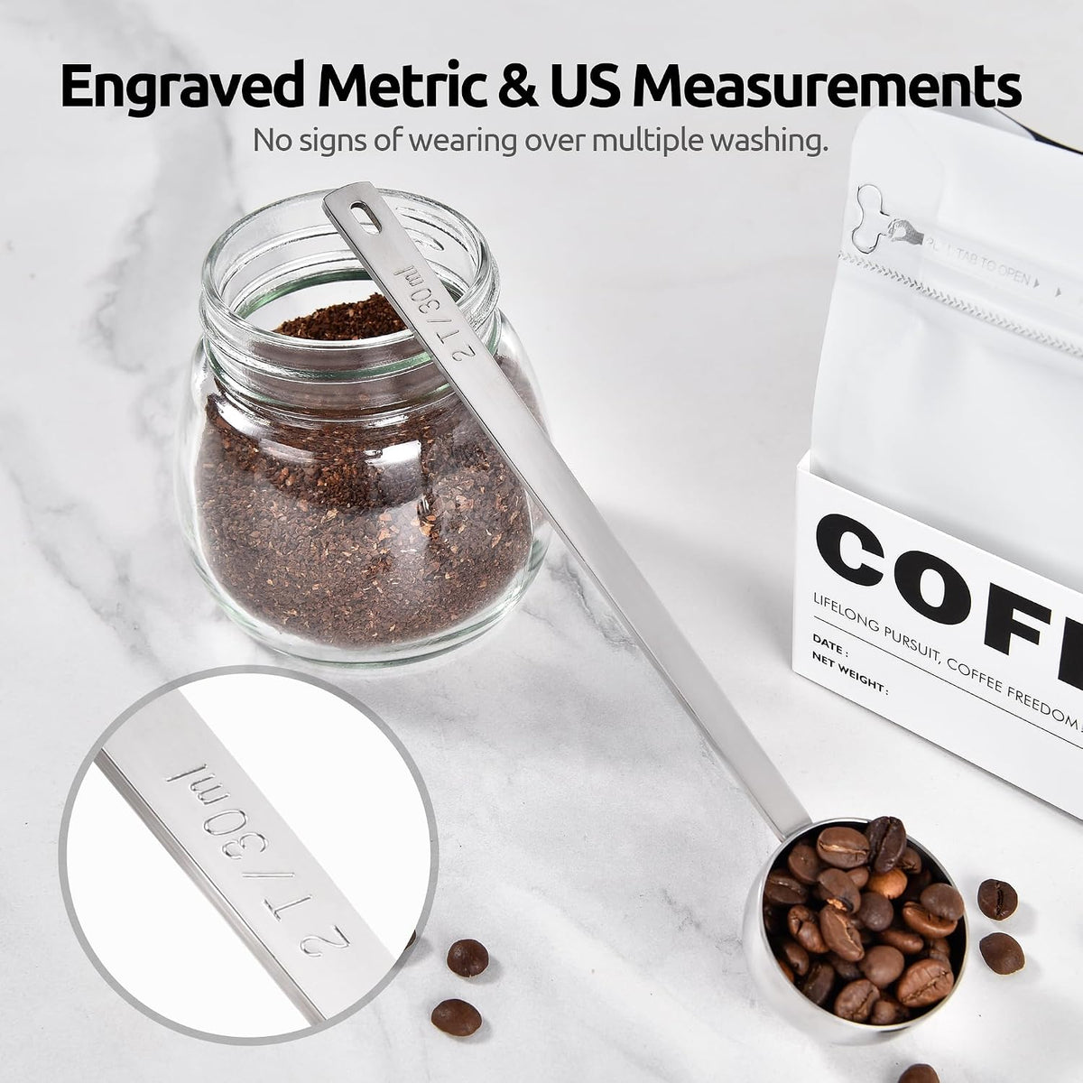 Coffee Scoop 1 Tablespoon, 4.3in Long Handle Tbsp Measuring Spoon