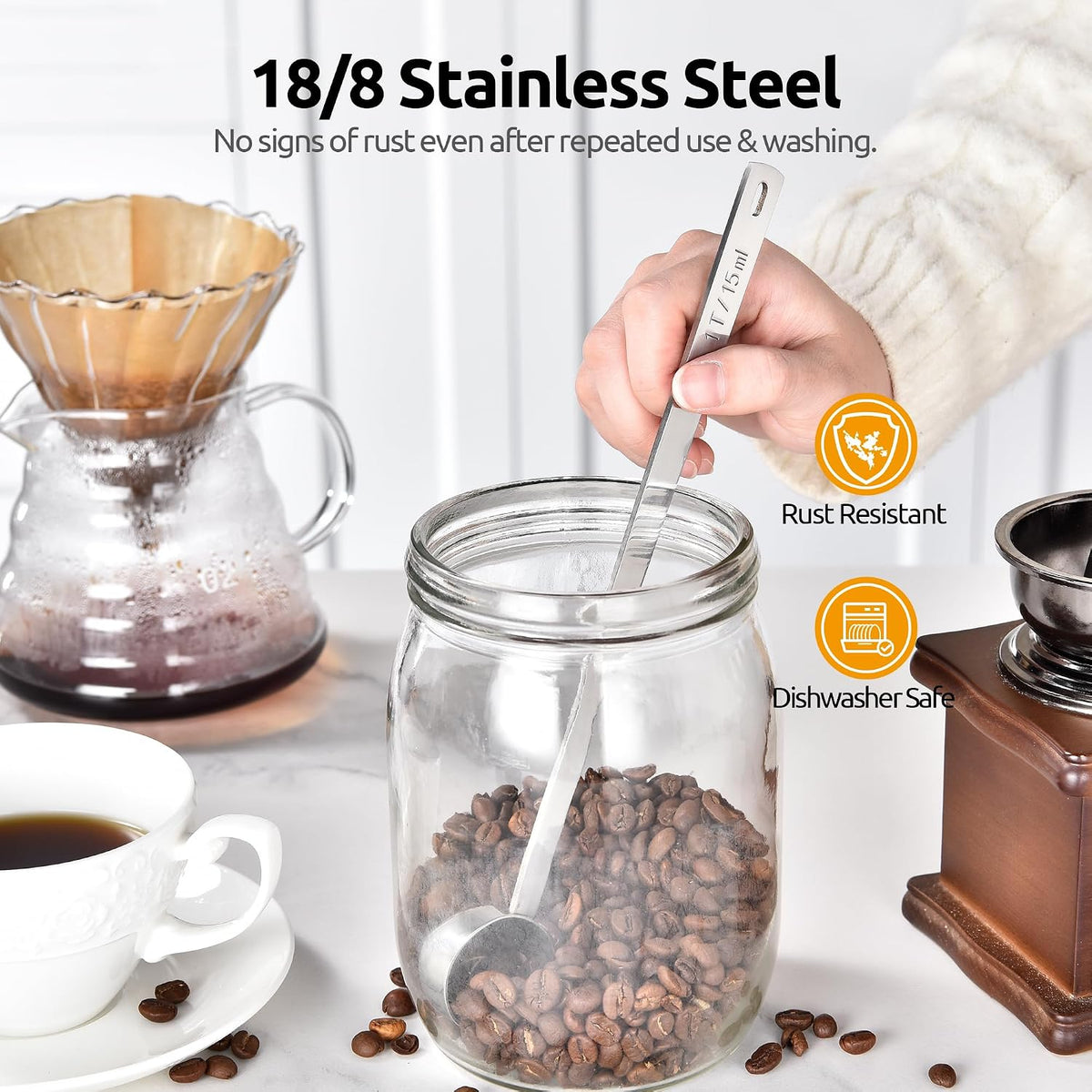 Coffee Scoop 1 Tablespoon, 4.3in Long Handle Tbsp Measuring Spoon
