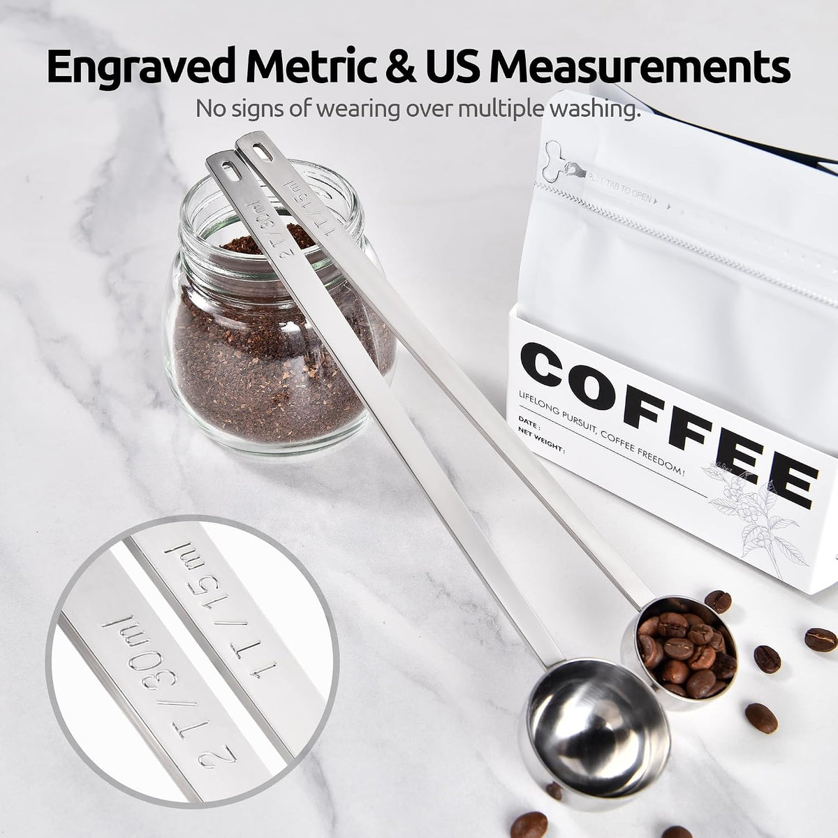 Coffee Scoop 1 Tablespoon, 4.3in Long Handle Tbsp Measuring Spoon