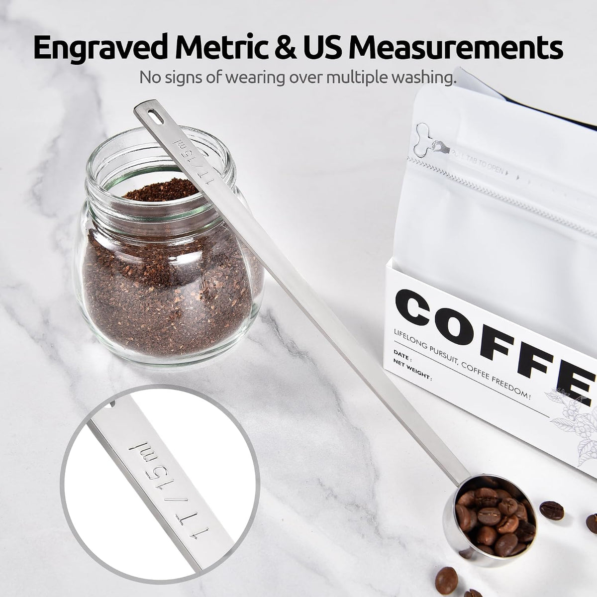 Coffee Scoop 1 Tablespoon, 4.3in Long Handle Tbsp Measuring Spoon