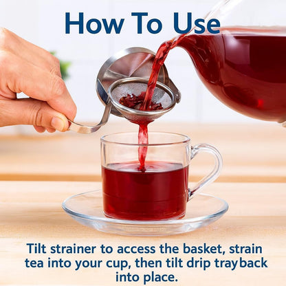 Kitchen Fine Mesh Tea Strainer With Helper Handle, 18/8 Stainless Steel, 2.75-Inch, For Sifting, Straining, And Brewing Tea, Coffee, Or Cocktails