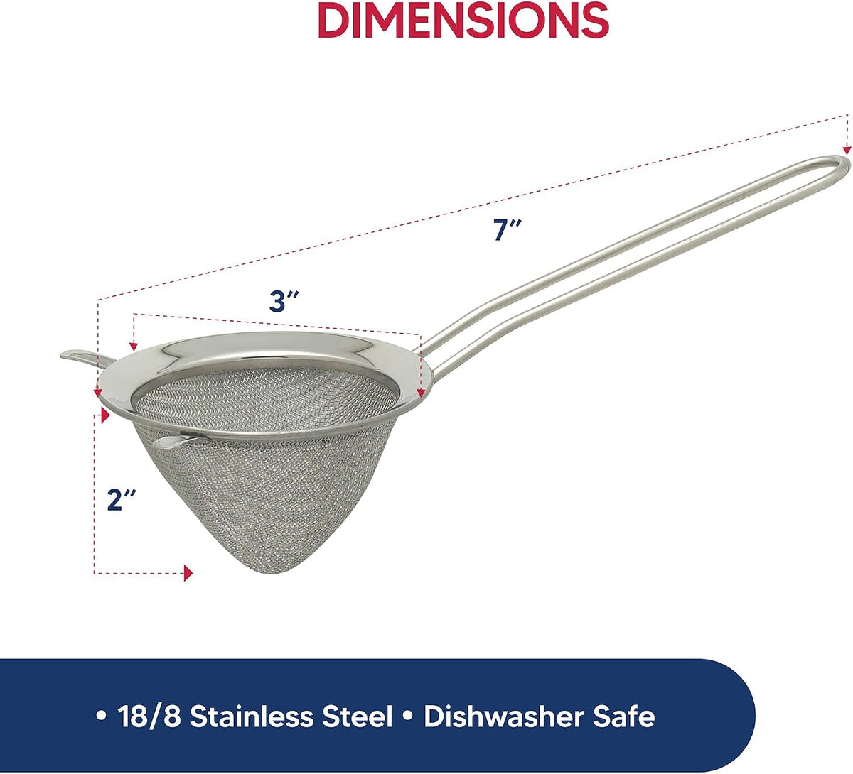 Kitchen Fine Mesh Tea Strainer With Helper Handle, 18/8 Stainless Steel, 2.75-Inch, For Sifting, Straining, And Brewing Tea, Coffee, Or Cocktails