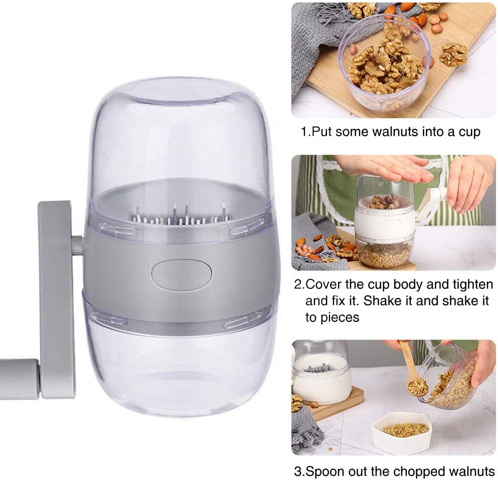 Manual Nut Grinder, Portable Nut Chopper Hand Crank for All Nuts Walnut Pecans, Food Chopper Garlic Cutter Hand Held Food Shredder Cutter Mincer Blender Kitchen Tool(White)
