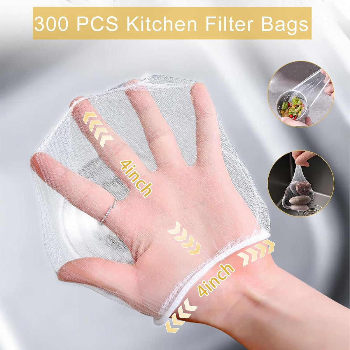 300 PCS Disposable Kitchen Sink Drain Strainer Mesh Bag, Anti-Clogging Mesh Disposable Drain Covers Fits Most Sink Strainers, Filter Nets for Leftover & Kitchen Waste